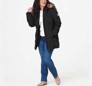 Arctic Expedition Hybradown Faux Fur Hooded Winter Coat Black Womens 1X NWT